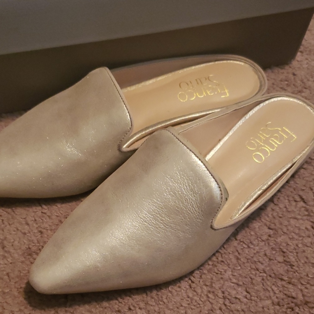 Franco Sarto gold mule slides